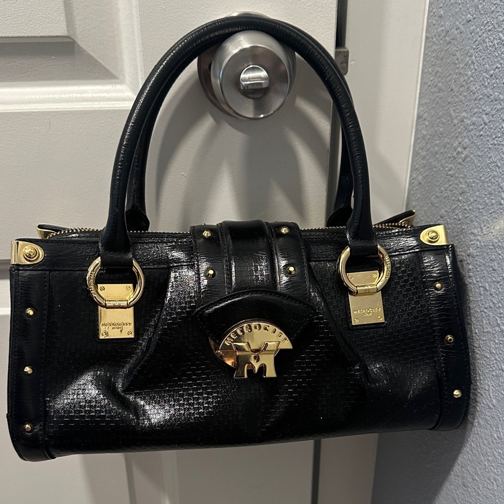 Metrocity Black Satchel with Gold Hardware